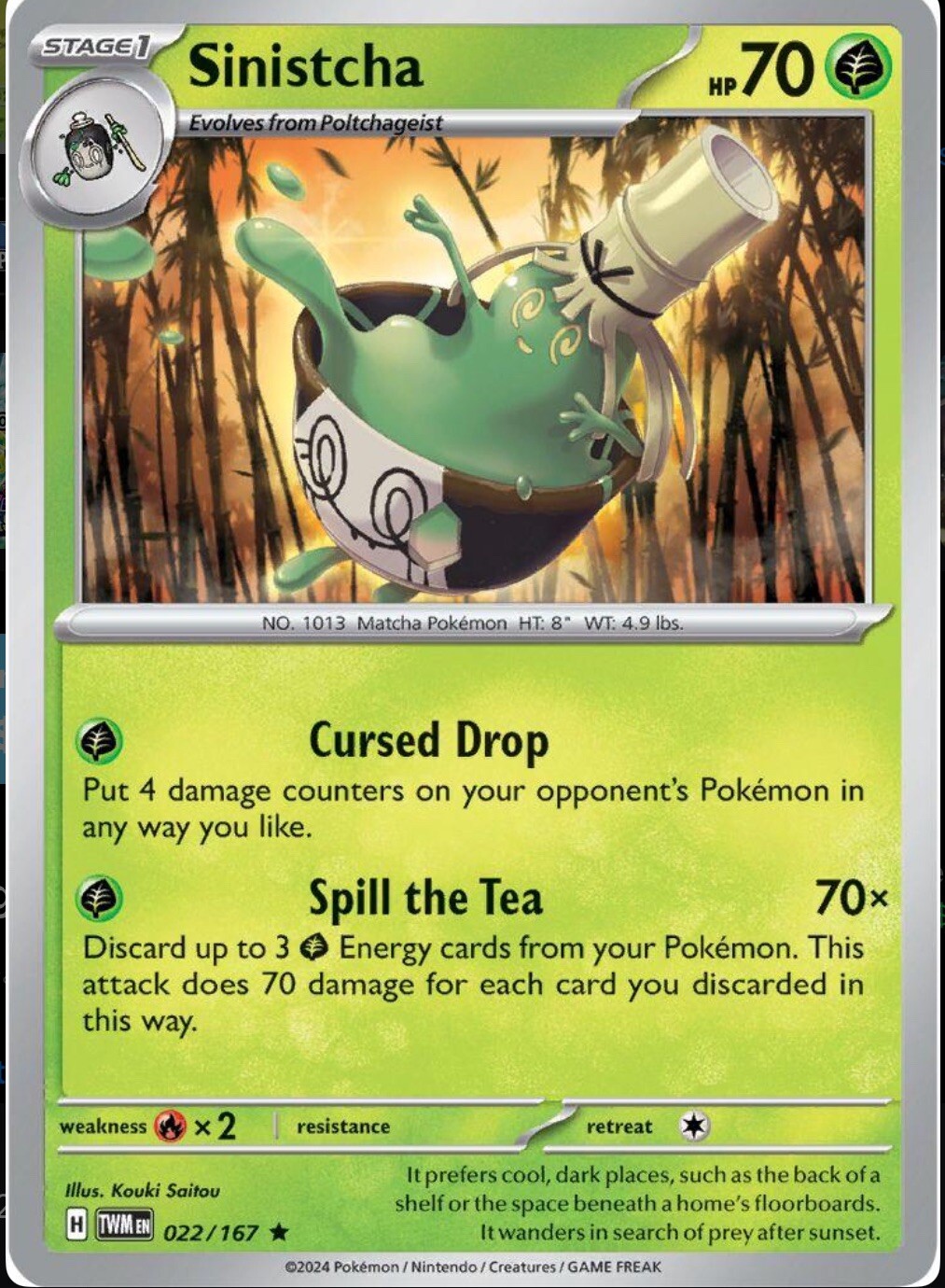 Sinistcha 22/167 Holo Rare Twilight Masquerade SV06 Pokémon TCG 
