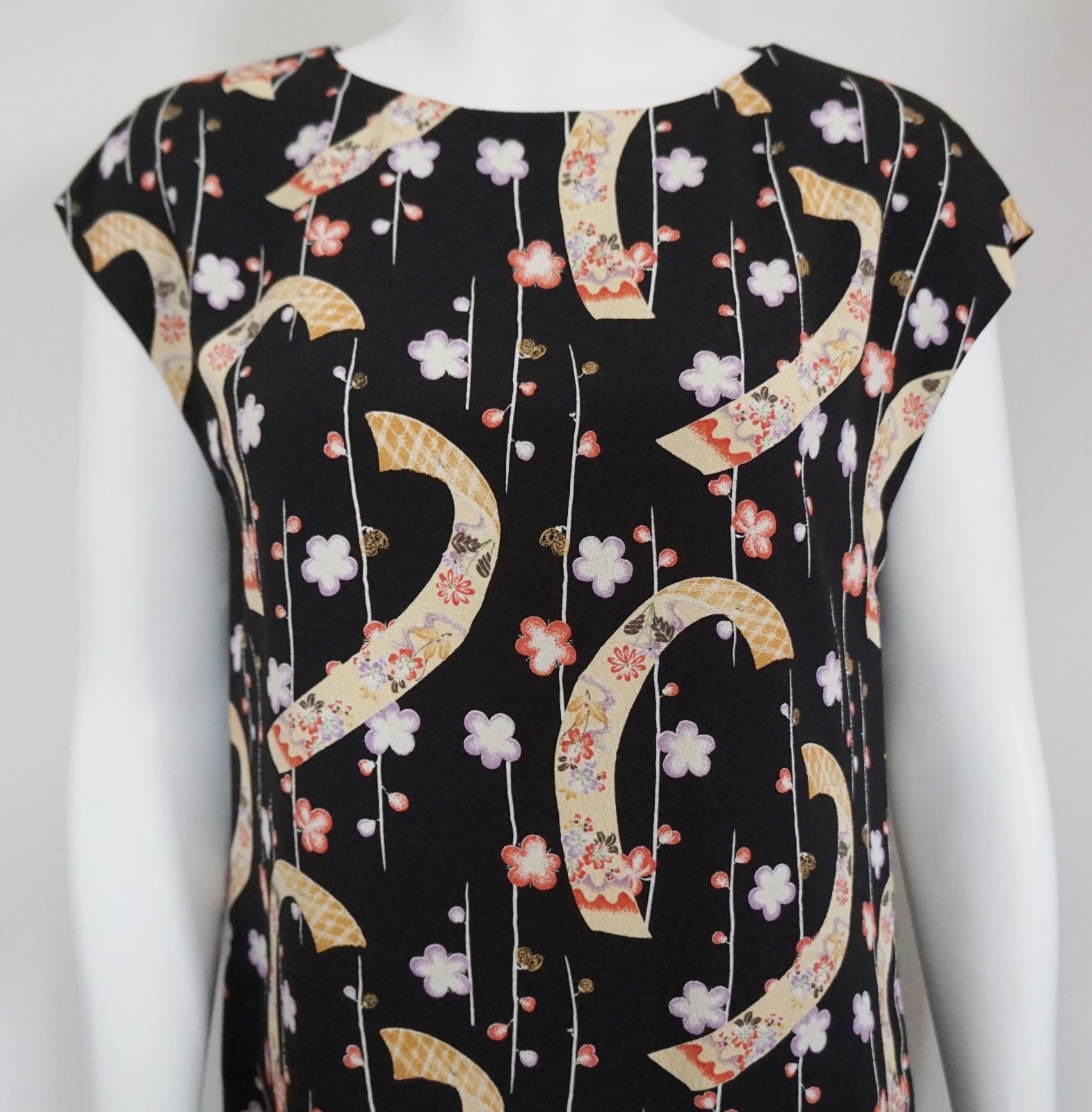 MINI Abito SAINT LAURENT PARIGI KIMONO GIAPPONESE STAMPATO SHIFT $2150 FR 38 US 4 S