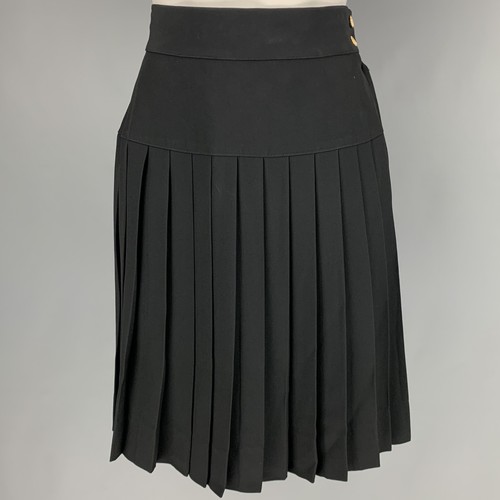 CHANEL Taille 6 Noir Acetat Rayon Plissé Dessous Genou Jupe