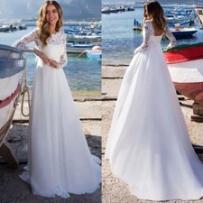 Luxury A-Line Wedding Dresses Scoop Neck Long Sleeved Lace Applique Bridal Gowns