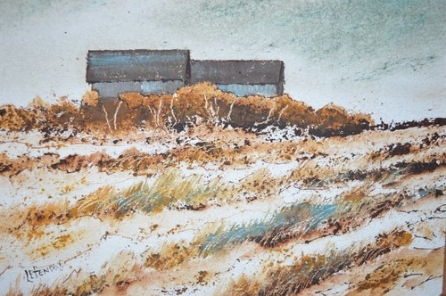 Artista canadiense Henry Letendre óleo + acuarela a bordo pintura hileras 1982 - Imagen 2 de 5
