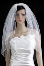 Bridal Wedding Classic Veil White 2 Tiers Fingertip Length Pencil Edge