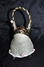 RARE DECORATIVE TEXTURED PORCELAIN PURSE  BY LAURA PEERY. Pale Green Signed