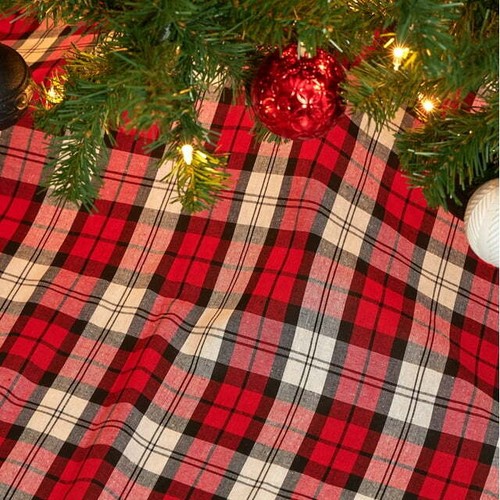 Falda de árbol de Navidad a cuadros tartán tartán, roja 48 in - Imagen 7 de 7