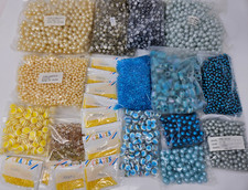 Huge Lot Blue Turquoise Yellow Plastic Craft Beads Pearls Beading Kids Crafts