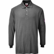 Image of Modaflame Mens Flame Resistant Antistatic Long Sleeve Polo Shirt Grey M