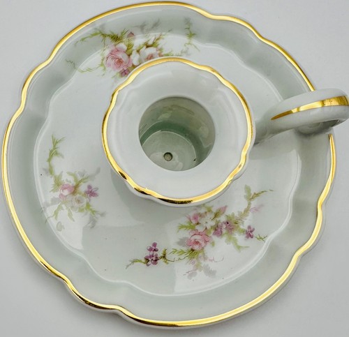 Vintage Haviland Limoges France Pink Rose Chamberstick Candle Holder Finger Loop - Picture 3 of 7