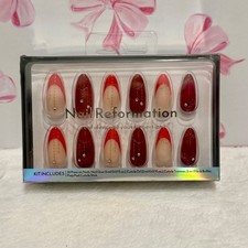 Nail Reformation 32 Piece Press On Nails Kit Red French Tip Rhinestone