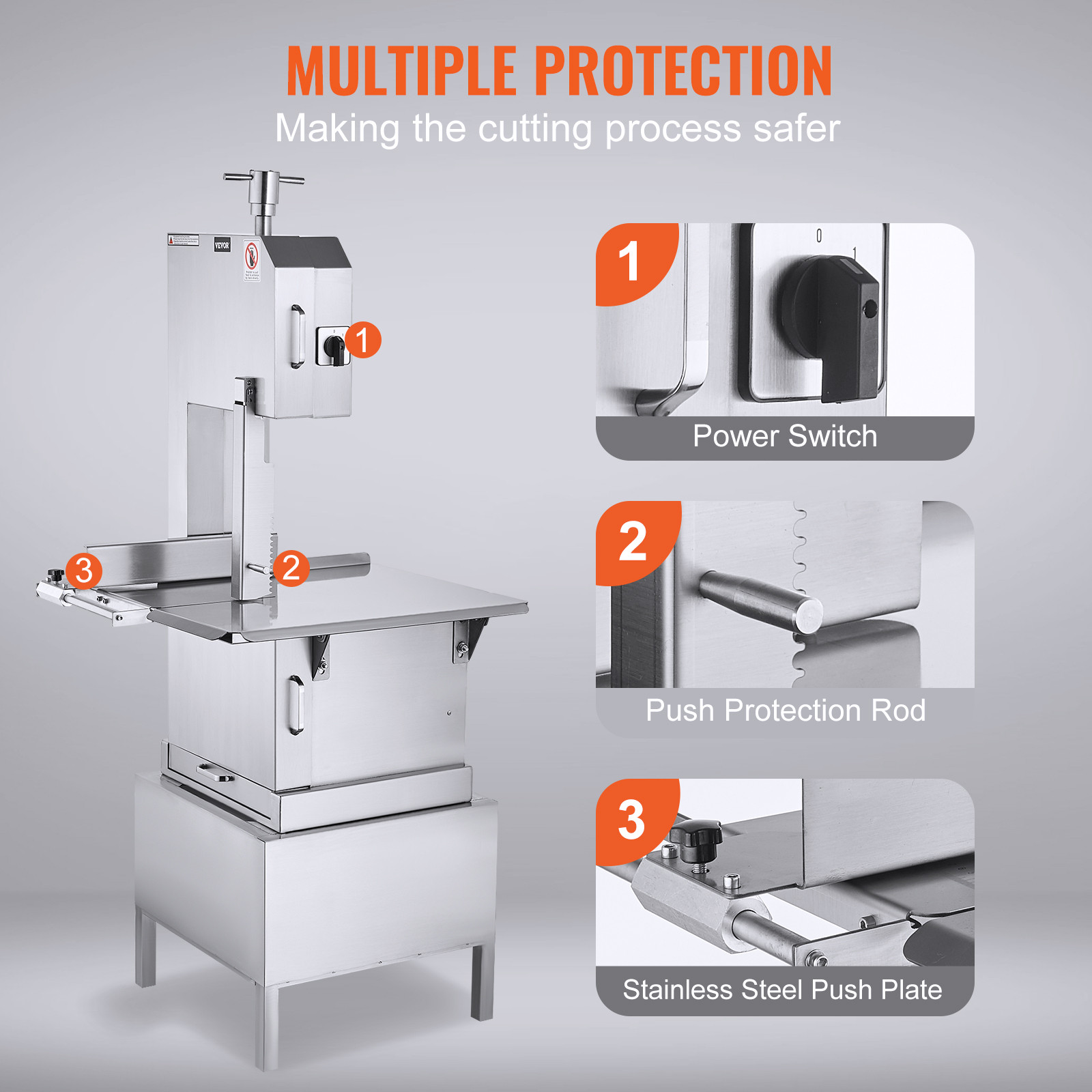 VEVOR 2200W Commercial Electric Meat Bandsaw Stainless Steel Bone Sawing Machine