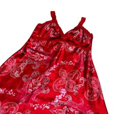 Enchanting Valentines Red Paisley Floral Satin Lace Slip Chemise Nightgown S