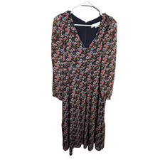 LOFT Dress Women's 6 V-Neck Sheer Long Sleeve Career Floral Printed Colorful