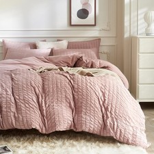 Smokey Pink Duvet Cover Full Size, Washed Microfiber Bedding Set