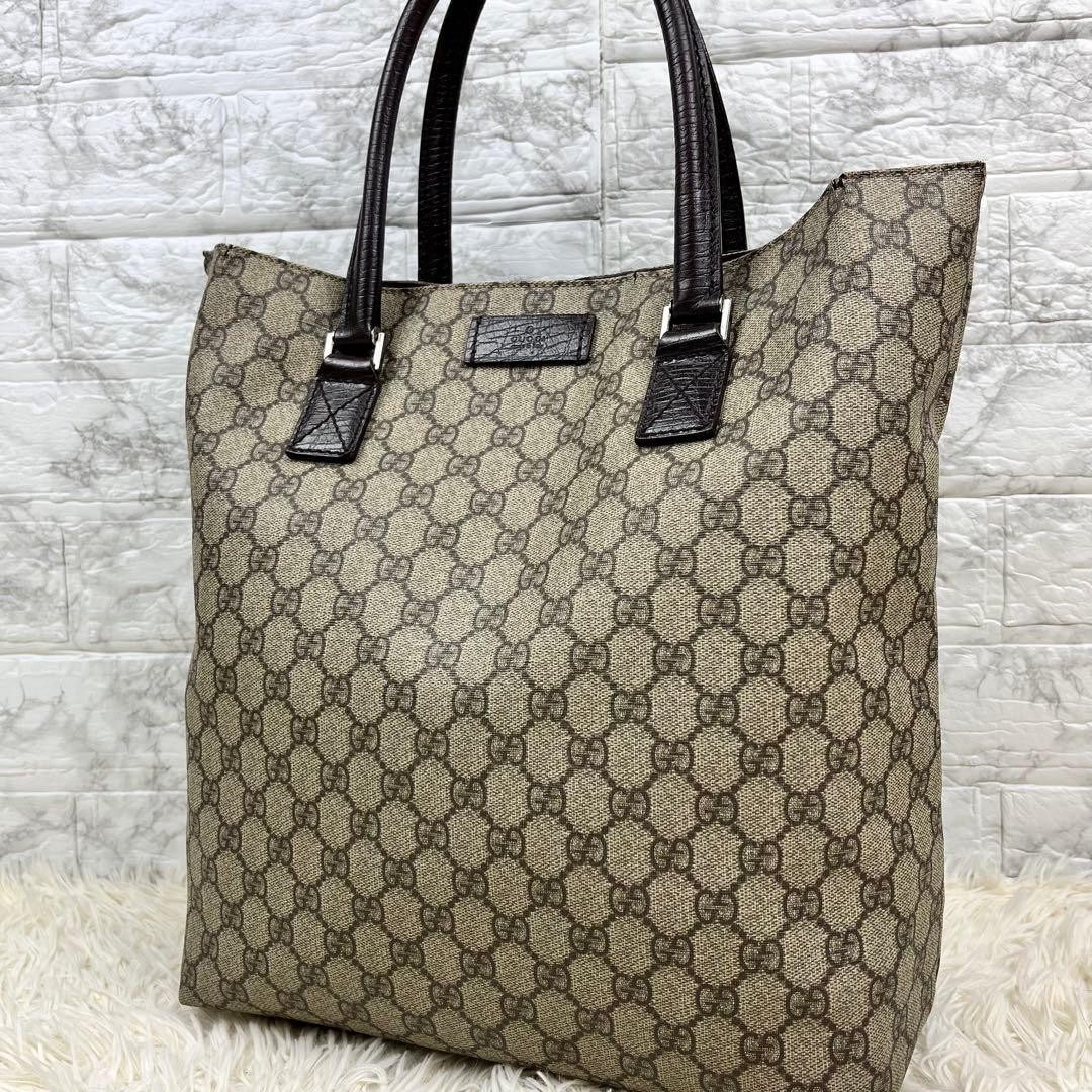 Gucci GG Supreme Beige Tote Bag Unisex Vintage Leather PVC Large Capacity