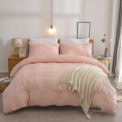Rayyan Leinen Seersucker Luxus Bettbezug Bettwäsche Set Double, Blush Pink 