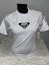 ROXY WOMENS HEART RASH GUARD SHORT SLEEVE SWIM BEACH SHIRT MED UPF WHITE NWT
