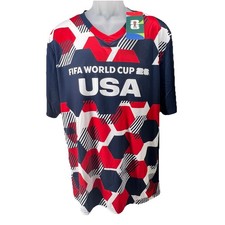 FIFA 2026 USA Soccer Jersey XL World Cup Fan Shirt Hexagon Print Red Blue White
