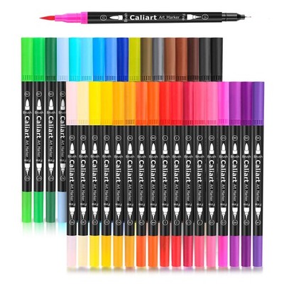 34 PCS Double Tip Brush Pens Art Markers Fine Coloring Drawing Craft Supply