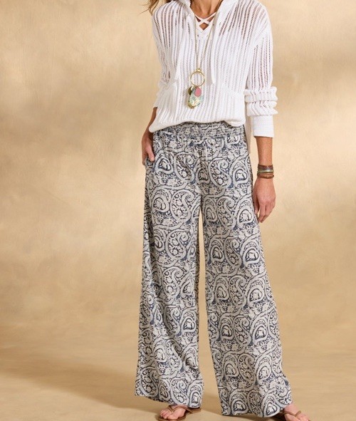 NEW Sundance Catalog Womens HIMARI Floral Pants NAVY Wide Leg Boho Pockets XL