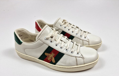 Authentic Gucci Men's Ace Bee Sneakers White Leather Web Stripe Size 42 Italy