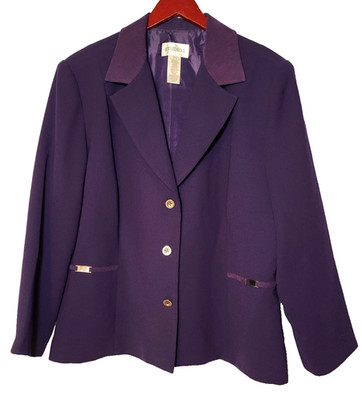 Studio I Plum 3 Button Lined Faux Suede Collar Blazer Size 18 Career Business