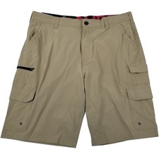 Iron Co Stretch Performance Hybrid Cargo Shorts Khaki Tan Size 38