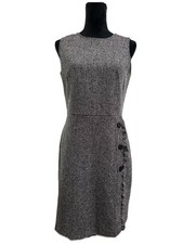 LOFT Womens Size 6 Grey Tweed Dress Sleeveless Round Neck Zipper Business