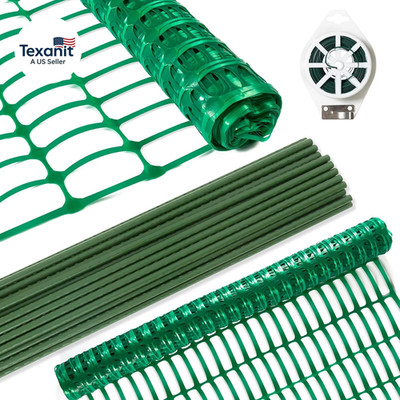 Safety Fence Plastic Mesh Fencing Roll,1 Roll with 25 Steel Stakes, Temporary Re