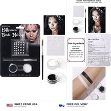 Black White Face Paint Kit Halloween Makeup Brush Crystal Sheet Skeleton SFX