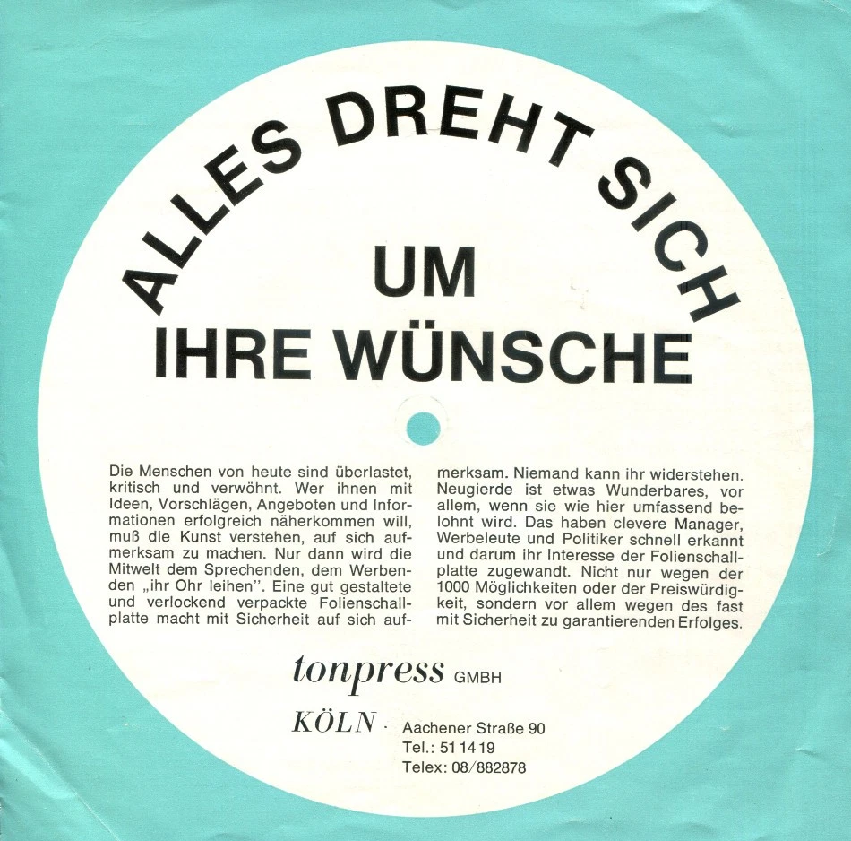 Alles dreht sich um Ihre Wünsche, Promotion tonpress GmBH, Flexi-Disc