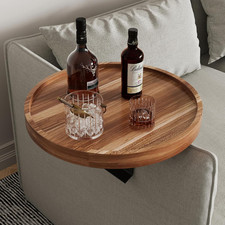 Acacia Wood Sofa Arm Table,Adjustable round Couch Armrest Tray,Wooden Chair Arm