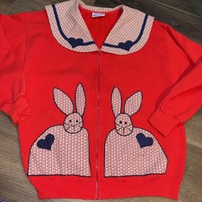 Vintage Hanes Fabricraft Bunny Heart Sweatshirt Grandmacore Cottagecore XL USA