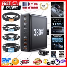 380W USB C Charger Block with 4 USB Cables Dual 100W Charging Station