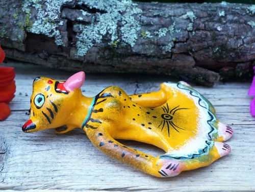 Juego de 2 adornos de arcilla para hombre y mujer de tigre o leopardo hechos a mano arte popular mexicano - Imagen 7 de 10