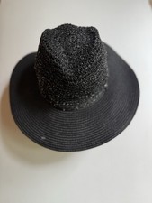 NWT STEVE MADDEN Black Straw Wide Brim Sun Ha...