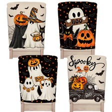 4 Pezzi Coprisedili Schienale Sedia Halloween Spettrale Boo Fantasma Pipistrello Zucca Viso...