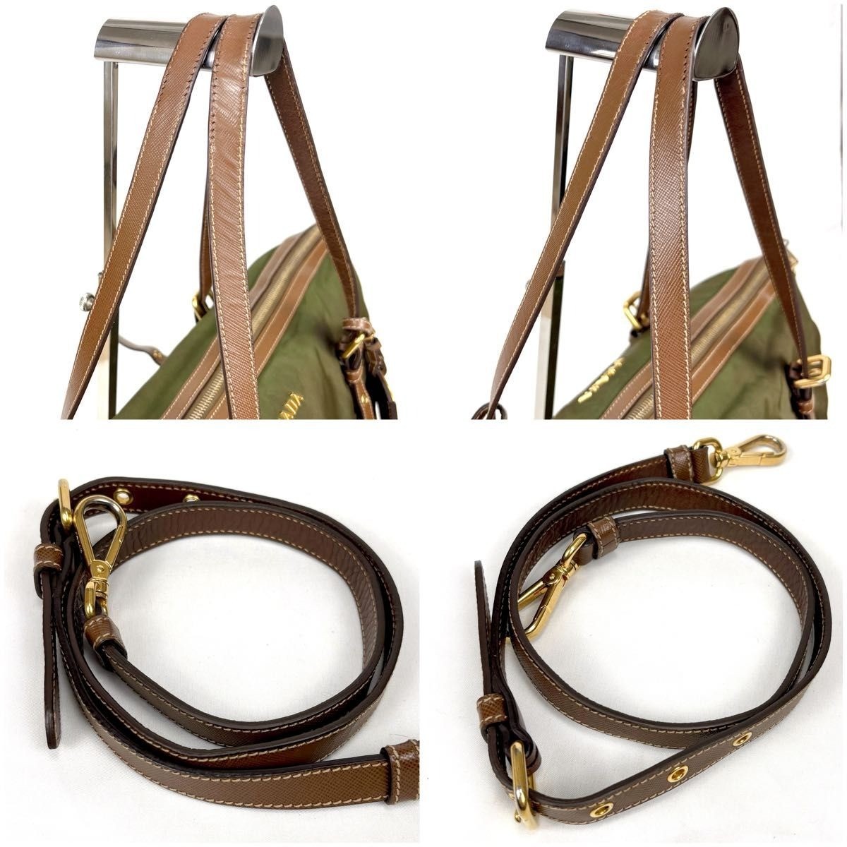 PRADA Logo Tessuto Nylon 2Way Tote Bag Green Khaki Shoulder Strap with tag charm thumbnail 7