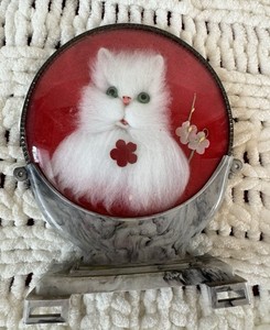 Vtg 3D Clear Glass Kitschy Persian Kitten 2 Sided Bubble Glass Plate Art Decor