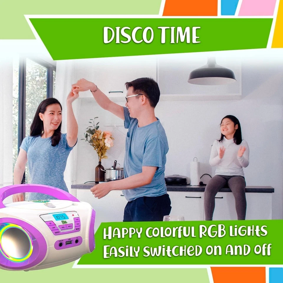 Reproductor de CD Boombox para niños radio FM con baterías y altavoces púrpura Foto 4 de 4