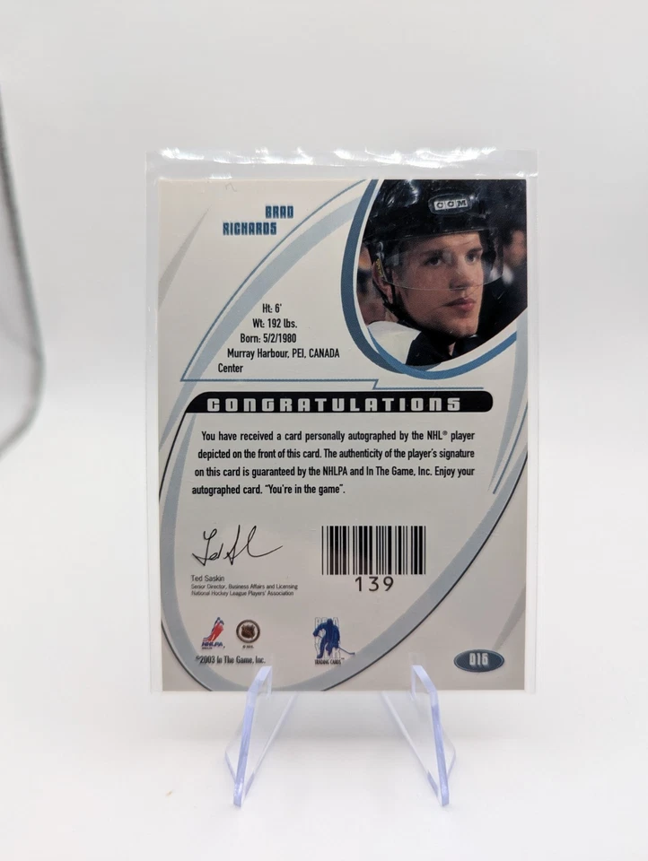 2002-03 ITG Be A Player Signature Series Gold Signatures Brad Richards #016 Auto - Image 2 of 2