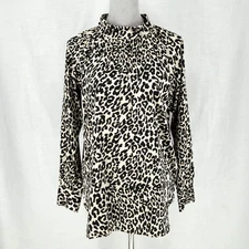 Loft Top Womens Small Animal Print Blouse Satin Mock Neck Tunic Career New
