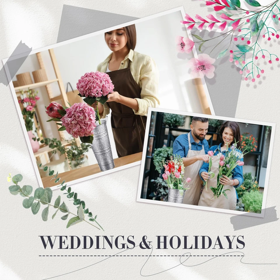 Jarrón de metal galvanizado 12 piezas de 12 pulgadas con asas a granel cubos de flores de estaño gal... Foto 3 de 4