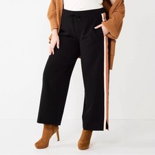 Nine West XL Wide Leg Pull On Pants Side Stripe Elastic Waist