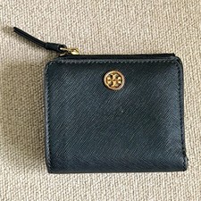 Tory Burch Black Wallet Folding Zip Coin Pocket Snap Closure Logo Credit Card