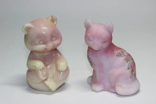 FENTON BURMESE HAND PAINTED CAT & GLOSSY BEAR FIGURINES