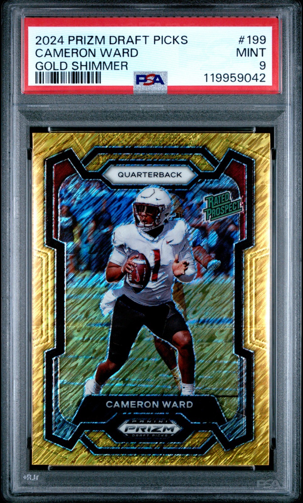 2024 Prizm Draft Picks CAM WARD Rated Prospect FOTL Gold Shimmer /15 RC PSA 9