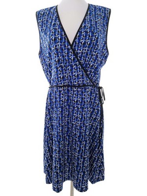 MAX STUDIO Damen Wickelkleid Gr. XL Blau Ärmellos Midi V-Ausschnitt
