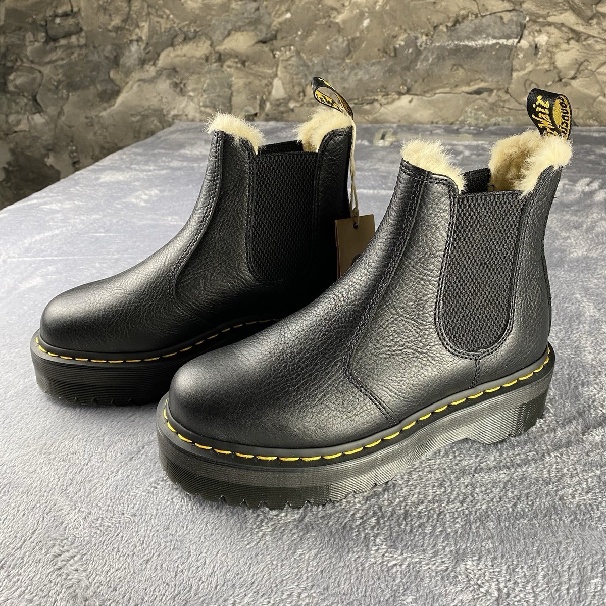 Faux Fur Dr Martens Fur Lined Platform Chelsea Boots Martens 2976