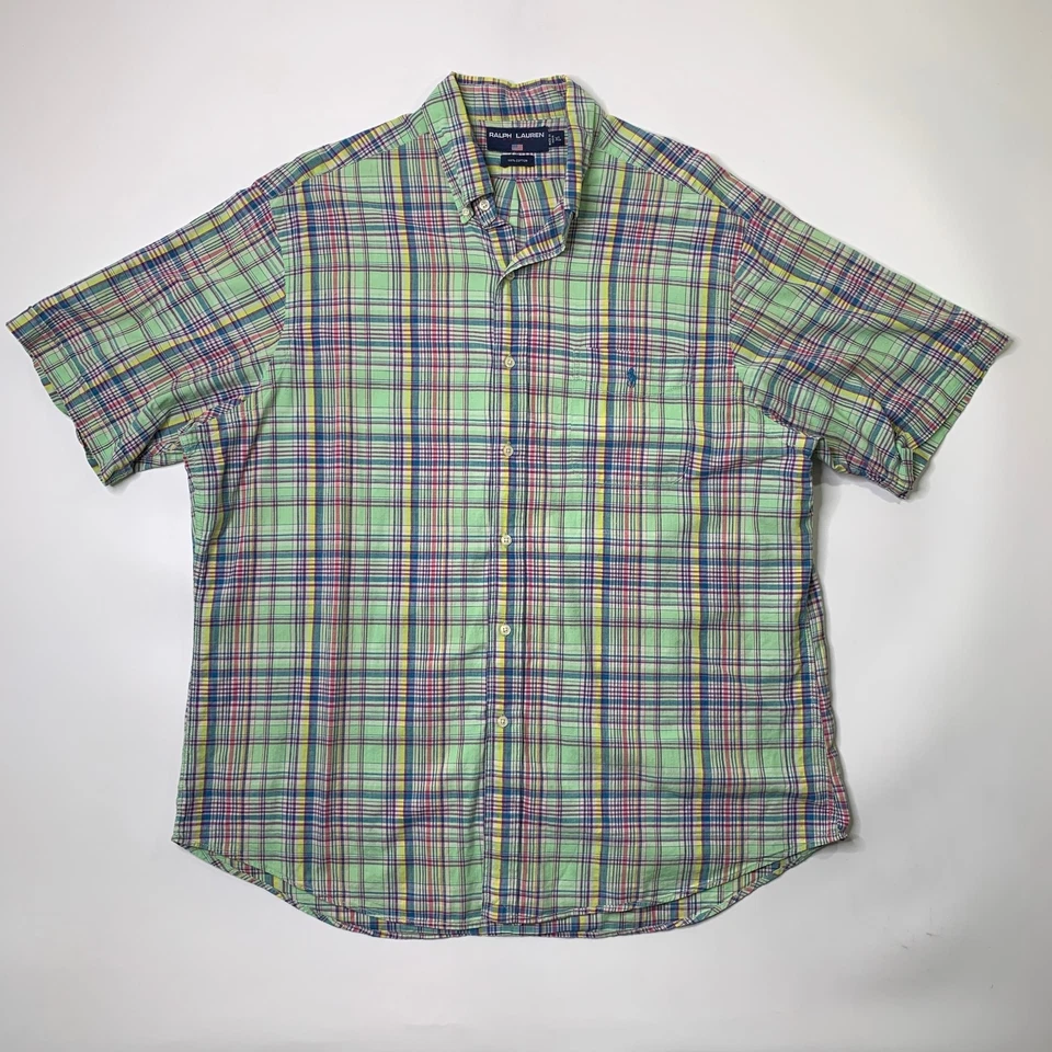 Винтажная спортивная рубашка Ralph Lauren мужская XL с коротким рукавом на пуговицах хлопковый воротник - Изображение 2 из 4