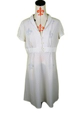 Old Navy Dress Midi White Polka Dot Shawl Collar Short Sleeve Womens L EUC