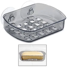 1 Pc Grey Soap Saver Dish Suction Holder Bathroom Shower Cup Sponge Basket Tray